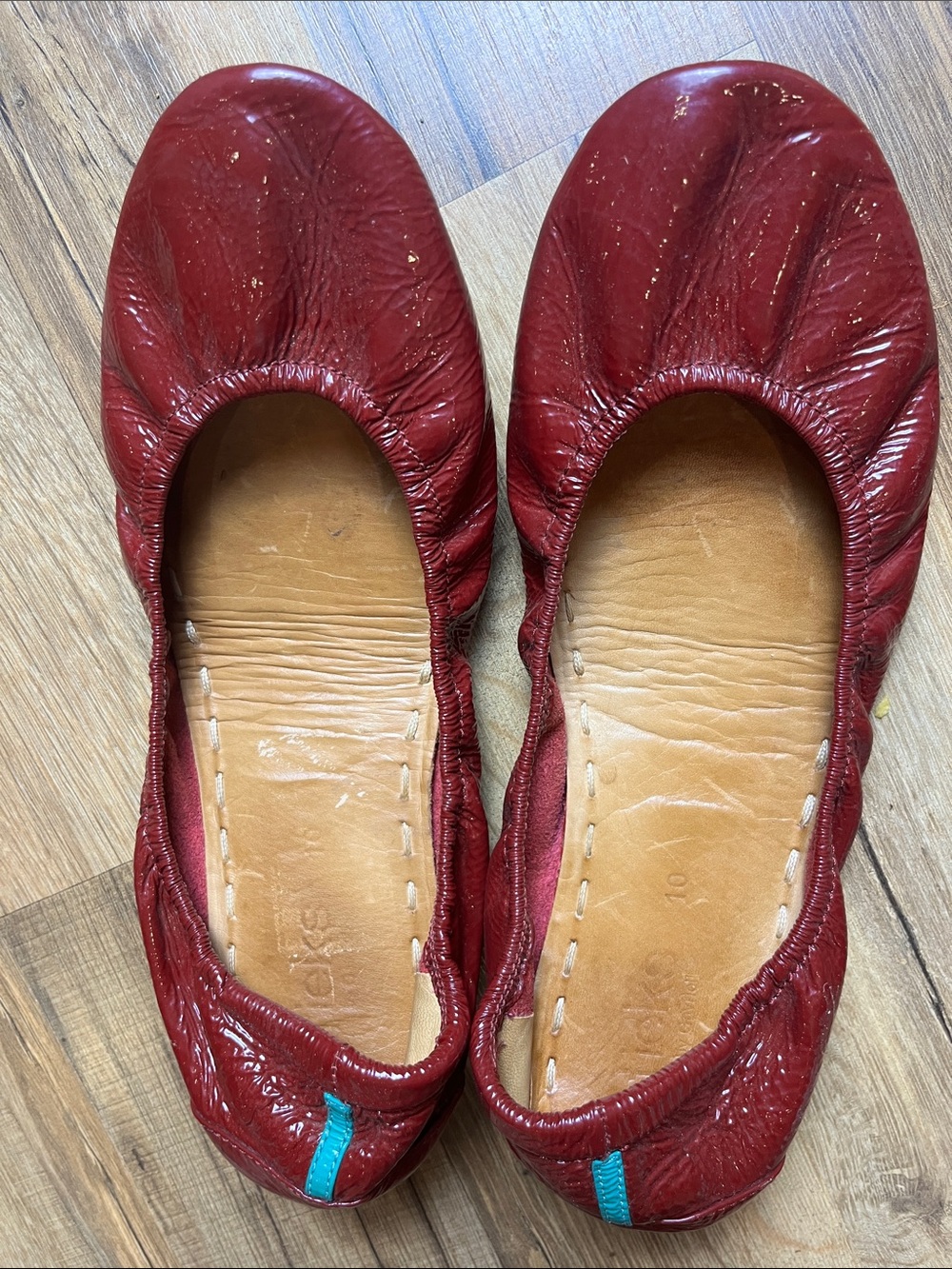 Burgundy Tiek Leather Elastic Ballet Flats